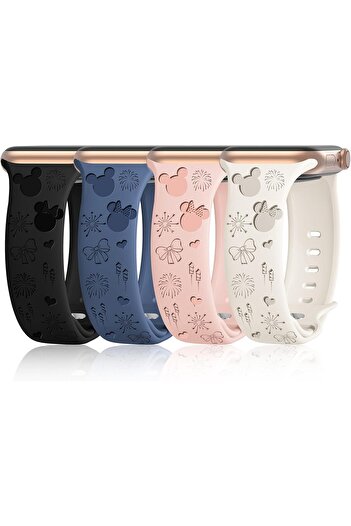 Other Ei Wabserto 4-Pack Engraved Silicone Bands Compatible with Apple Watch 38/40/41/42/44/45/49mm