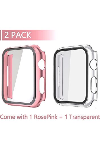Other Misxi PC Protective Case with Tempered Glass for Apple Watch 40mm - 2-Pack (Pink + Clear)
