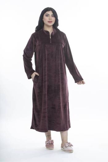 TIPTOPKSA Plain cut velvet midi shirt with a zipper and a Kuwaiti cloche