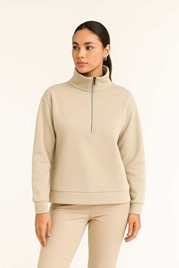 Maison La Femme Women's zip-up crewneck sweatshirt