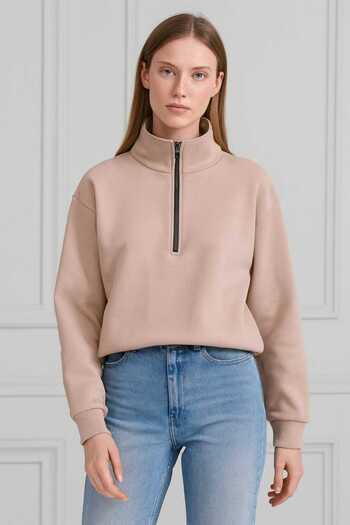 Maison La Femme Women's zip-up crewneck sweatshirt