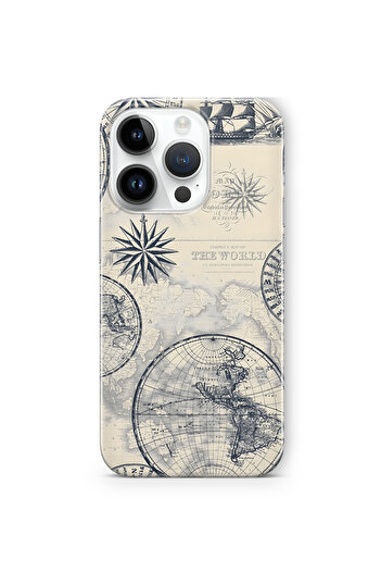 FLAMENKO For iPhone 16 Pro Max Transparent Phone Case with World Map and Compass Pattern