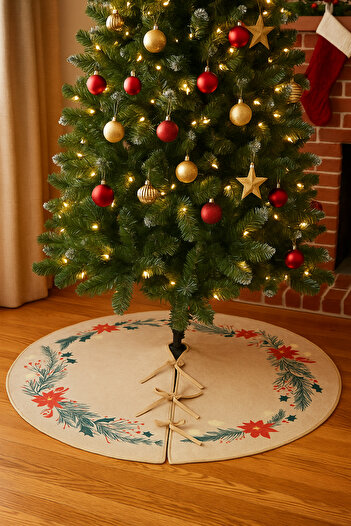 FEERIC LIGHTS & CHRISTMAS Christmas tree mat, diameter 90 cm, beige with patterns