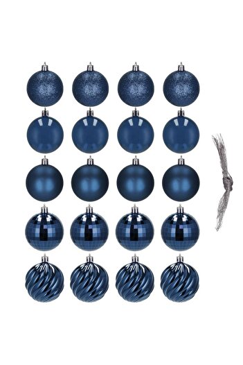 SERSIMO Christmas bauble set, 20 pieces, 5 models, 6cm, dark blue