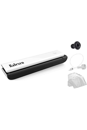 Ralexco Brands Aparat de sigilat în vid pentru alimente Ralexco, bară de sigilare de 28 cm, dop de vidare pentru sticle, 10 pungi, furtun extern, alb
