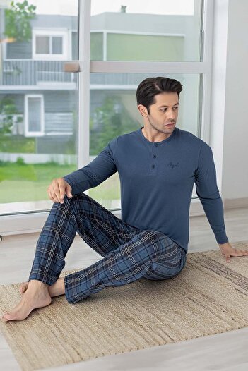 Aydoğan Set pijama cu mânecă lungă pentru bărbați 250417 Indigo