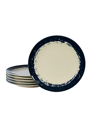 Cesiro Set of 6 dessert plates, 20 cm, Ivory White with Navy Blue