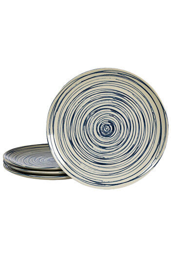 Cesiro Set of 4 dinner plates, 26 cm, Maritim, Cesiro, Ivory with blue circles