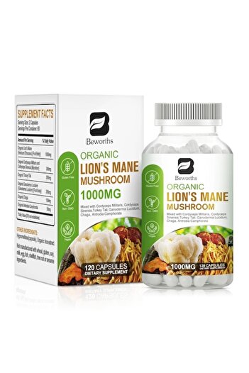 ALHENA Capsules with mushroom extract from Lion's Mane, Turkey Tail Chaga Complex, Improve memory and immun