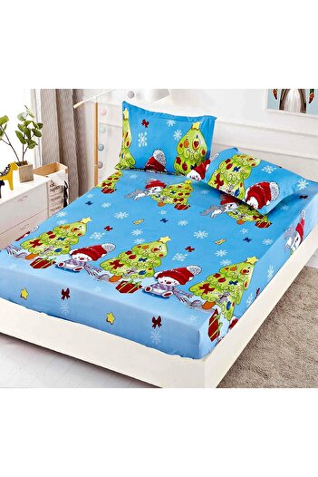 CHIRASO CHIRASO Bed Cover Set, Christmas Theme, FINE, ELASTIC 180x200cm and 2 Pillowcases, Fir Tree