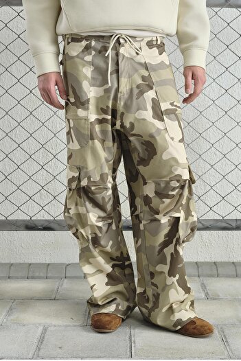 GIESTO Camouflage Patterned Cargo Beige Pants