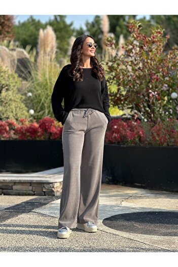 Atelier Derin Gray Elastic Waist Velvet Trousers