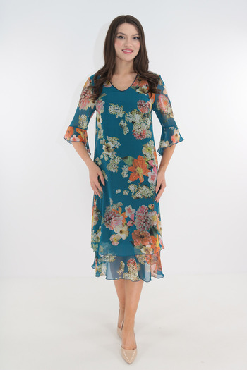 Vanessa Line RO Blue floral print maxi dress with flared veil