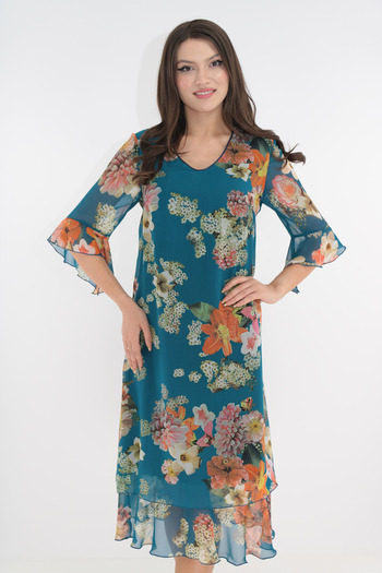Vanessa Line RO Blue floral print maxi dress with flared veil