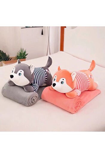 Tescomak Children's blanket and pillow set, puppy plush toy, extra soft gray