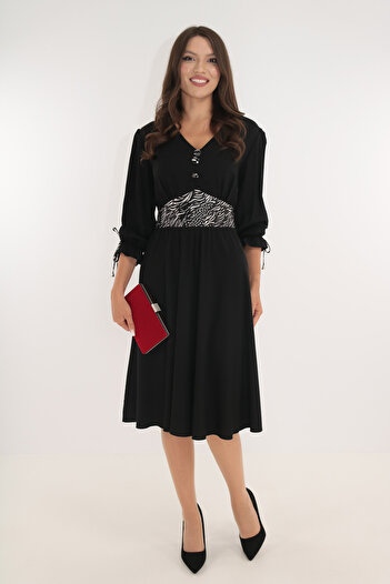 Vanessa Line RO Black wrap dress with printed satin cord