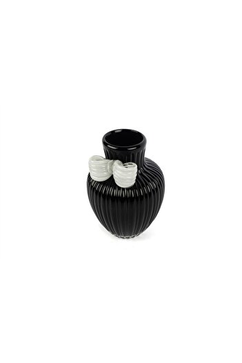 Mikasa Moor Black Daydream Glass Vase with White Bow 15X21Cm