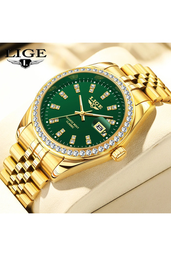 Lige Men's Watch 89183 Gold-Green – Business Design, Luminous Display, 3ATM Water Resistant
