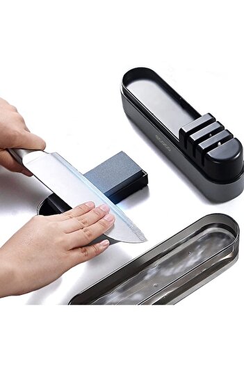 AdyMel Professional Knife Sharpener with Abrasive Stone, 4 Levels, Grey