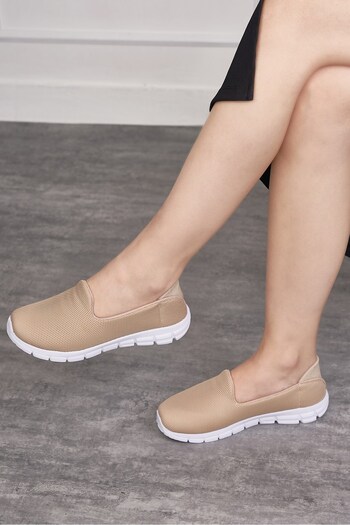 İmerShoes Daily Women's Beige Ballerina Shoes Easy to Wear Breathable Comfortable Sole Flexible Daily Sports Shoes 035