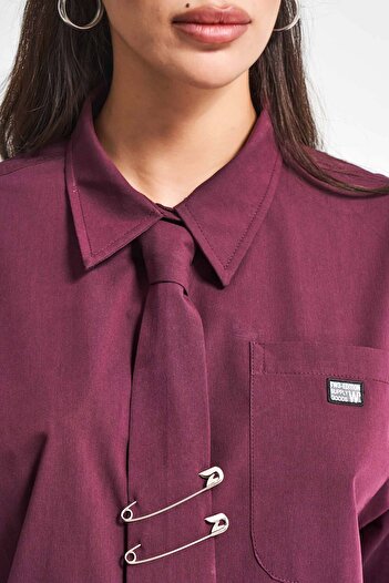 its basic Women's Burgundy Color Tie Design Loose Fit Shirt