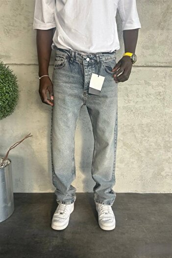 MADZEYMODA Erkek Baggy Kalıp Mavi Denim Jean Kot Pantolon KE-938