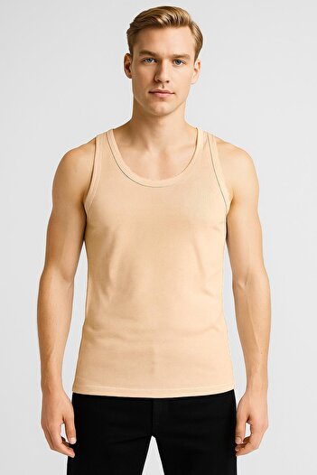 REN 5 Pieces of Invisible Undershirts for Men, Stone Color, Thin Straps, Non-Marking Cotton Modal Premium Undershirts
