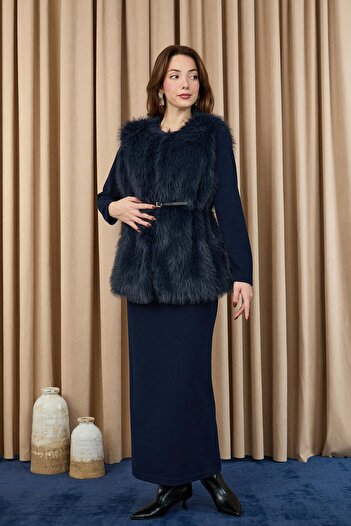 Soul Women's Vest Fur 32408Ylk - Navy