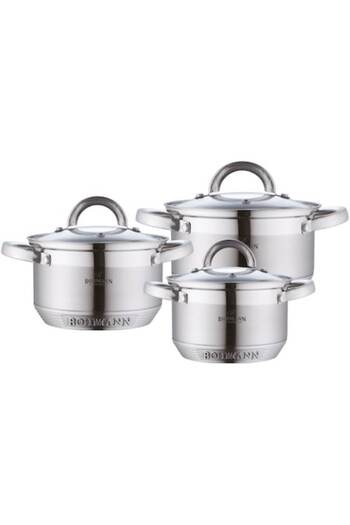 Bohmann Stainless steel pot set 6 pieces 5.0L, 3.9L, 2.9L, 7 layers, induction, glass lids