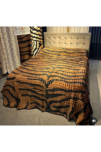 YÜNTEKS Aksu Safari Double Ultra Soft Embossed Mink Blanket Leopard Pattern