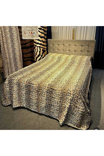 YÜNTEKS Aksu Safari Double Ultra Soft Embossed Mink Blanket Leopard Pattern