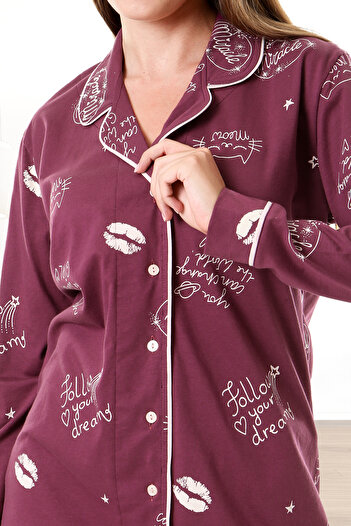 Bella Linda Buttoned Cotton Long Sleeve Women's Pajama Set