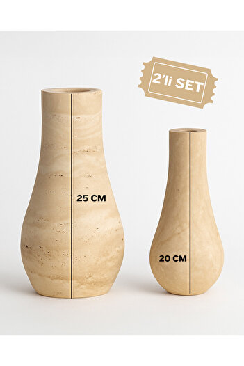Modelce Travertine 2-Piece Vase Set Decorative Dry Flower Vase