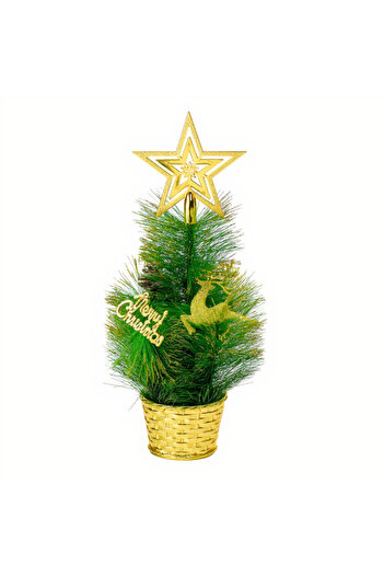 Issa Decorative Christmas Tree 40 cm in Gold Pot with Shining Star and Ornaments