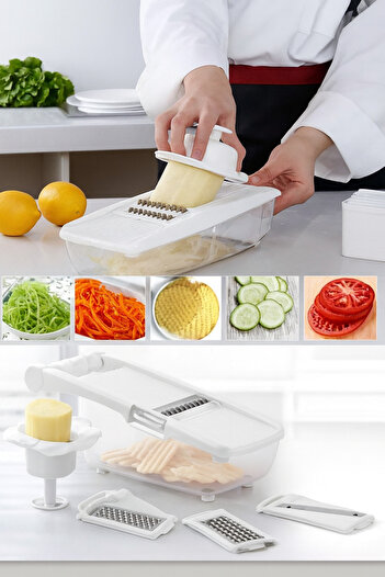 MEYA PİNE 5-Attachment Grater with Practical Magazine | Multifunctional Grater | Practical Chopper | Bpa Free