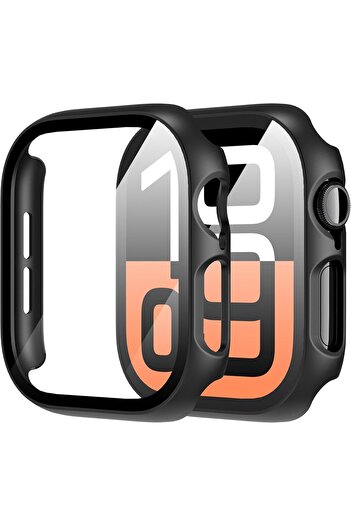 Generic Case for iWatch Series 10 42mm - Hard PC Bumper with 9H Tempered Glass Screen Protector (Black)
