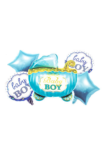 OEM Balloons 5/Set Baby Shower Stroller Blue