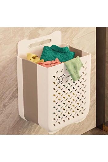 Generic LIMOS Plastic Collapsible Hanging Laundry Basket with Carry Handle, Space-Saving Wall Hanging Laund