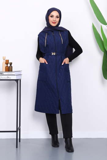 İmajButik Синій капюшонний жилет з поясом
