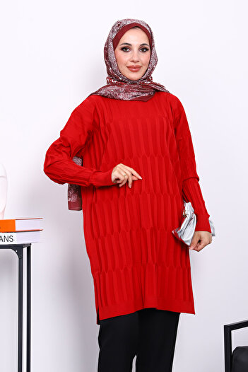 İmajButik Red Cold Thread Mercerized Knitwear Tunic