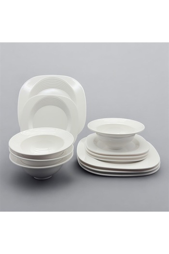 cc bin shihon 12-piece white melamine dinner set for four people