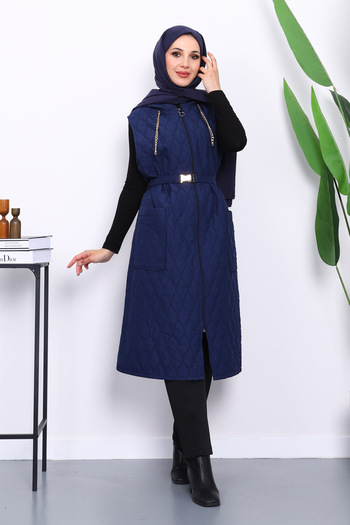 İmajButik Синій капюшонний жилет з поясом
