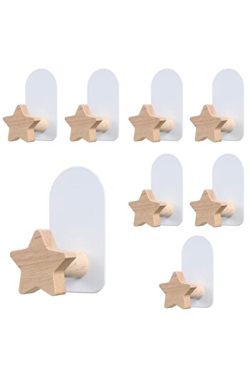 Generic 8 PCS Star Shaped Hooks, Kids Room Decorative Hooks, Wood Coat Hooks, Adhesive Mounted Wall Hook fo