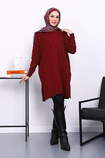 İmajButik Burgundy Cold Yarn Mercerized Knitwear Tunic