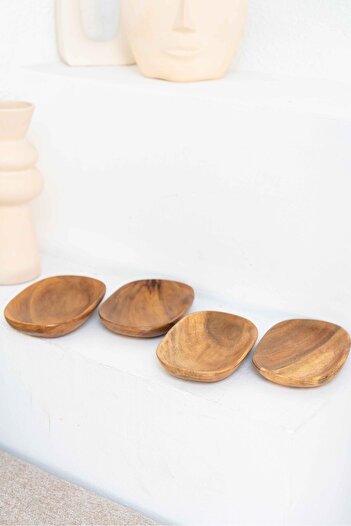 KaiHome Set of 4 Acacia Wood Boat Appetizer Plates