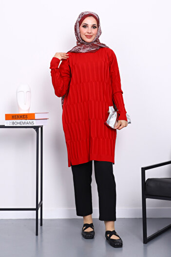 İmajButik Red Cold Thread Mercerized Knitwear Tunic