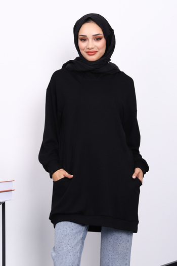İmajButik Black Hooded Double Pocket Sweatshirt
