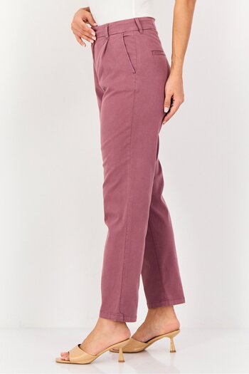 Reiko Women Regular Fit Plain Chino Pants, Mauve