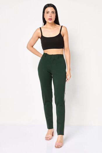 Reiko Women Cigarette Fit Solid Straight Leg Pants, Green