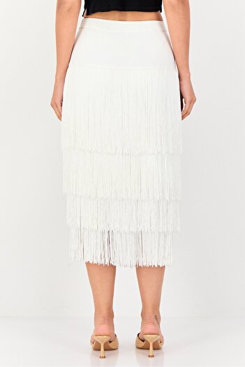 femi9 Women Solid Tiered Skirt, White